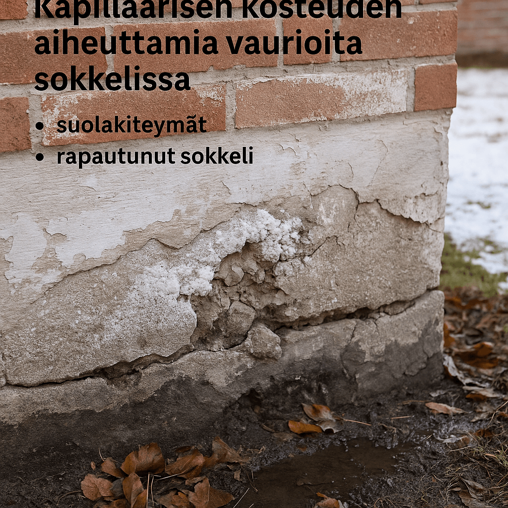 Kapillaarisen kosteuden aiheuttamia vaurioita sokkelisssa