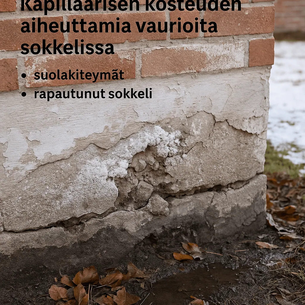 Kapillaarisen kosteuden aiheuttamia vaurioita sokkelisssa