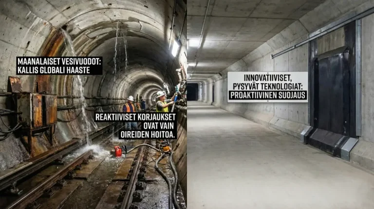Veden tunkeutuminen maanalaisiin rakenteisiin, kuten tunneleihin ja metroasemiin, on merkittävä ja kallis maailmanlaajuinen haaste.